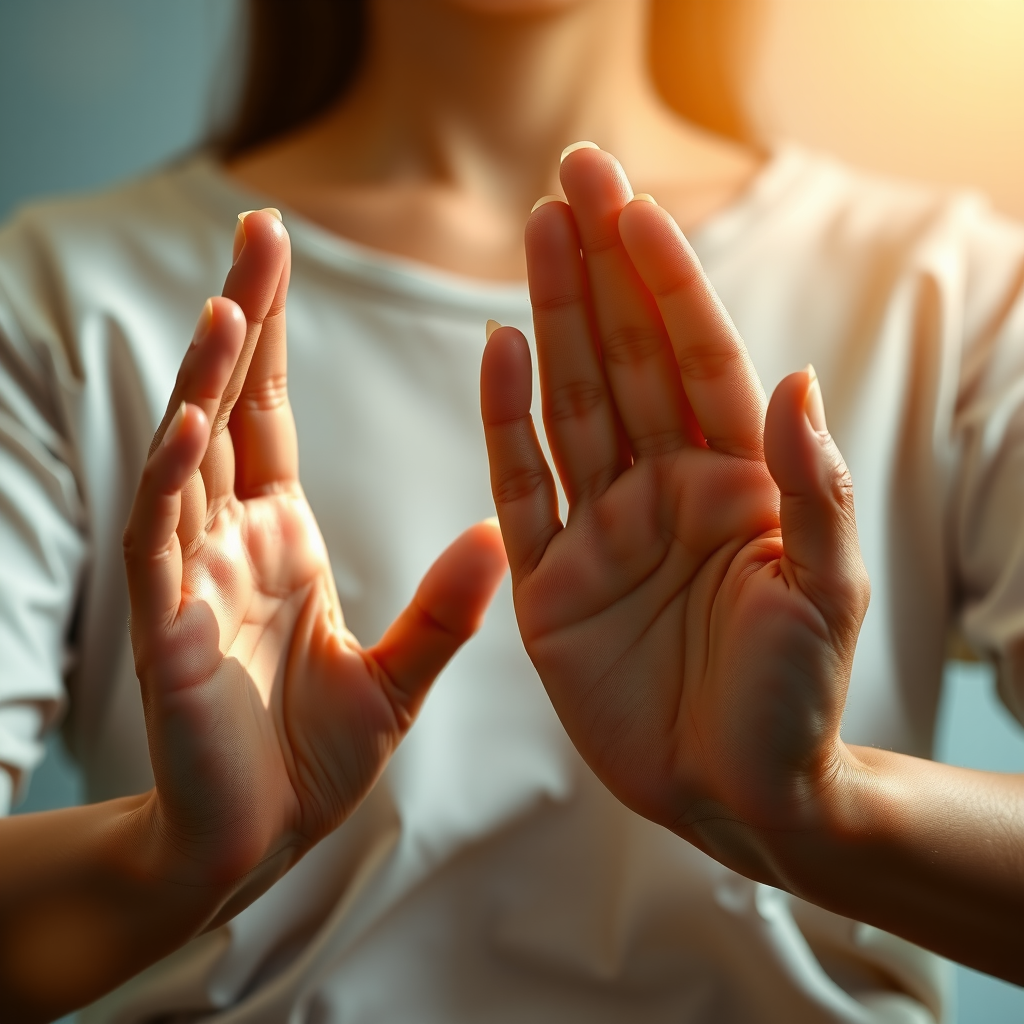 Close-up of hands in meditation mudra with soft golden light representing inner wisdom and intuitive guidance